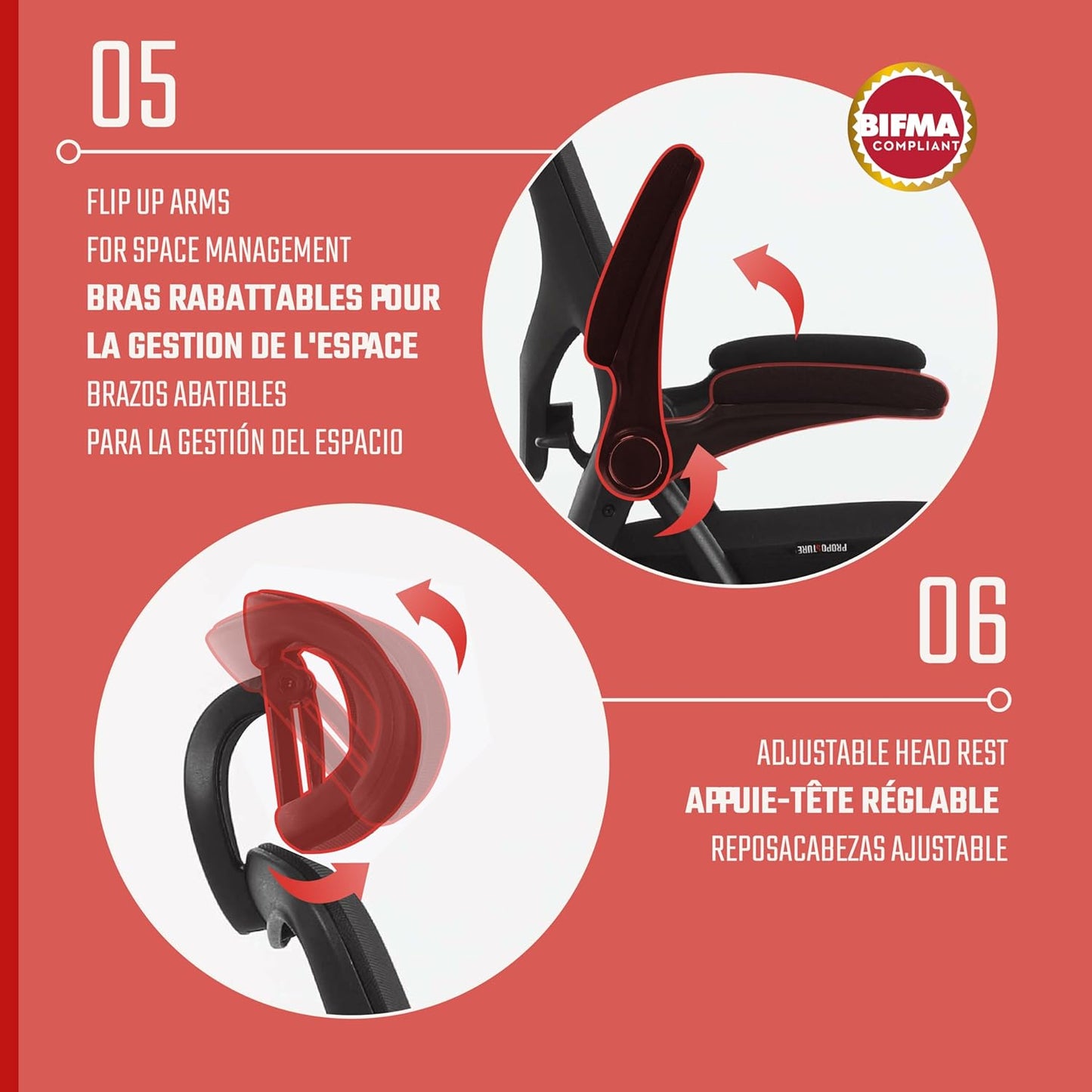 TILIA Office Chair with Headrest, Ergonomic Desk Chair, Adjustable Lumbar Support, Flip-Up Arms, Breathable Mesh Computer Chair for Home Office and Gaming, BIFMA Quality Certified (Black)