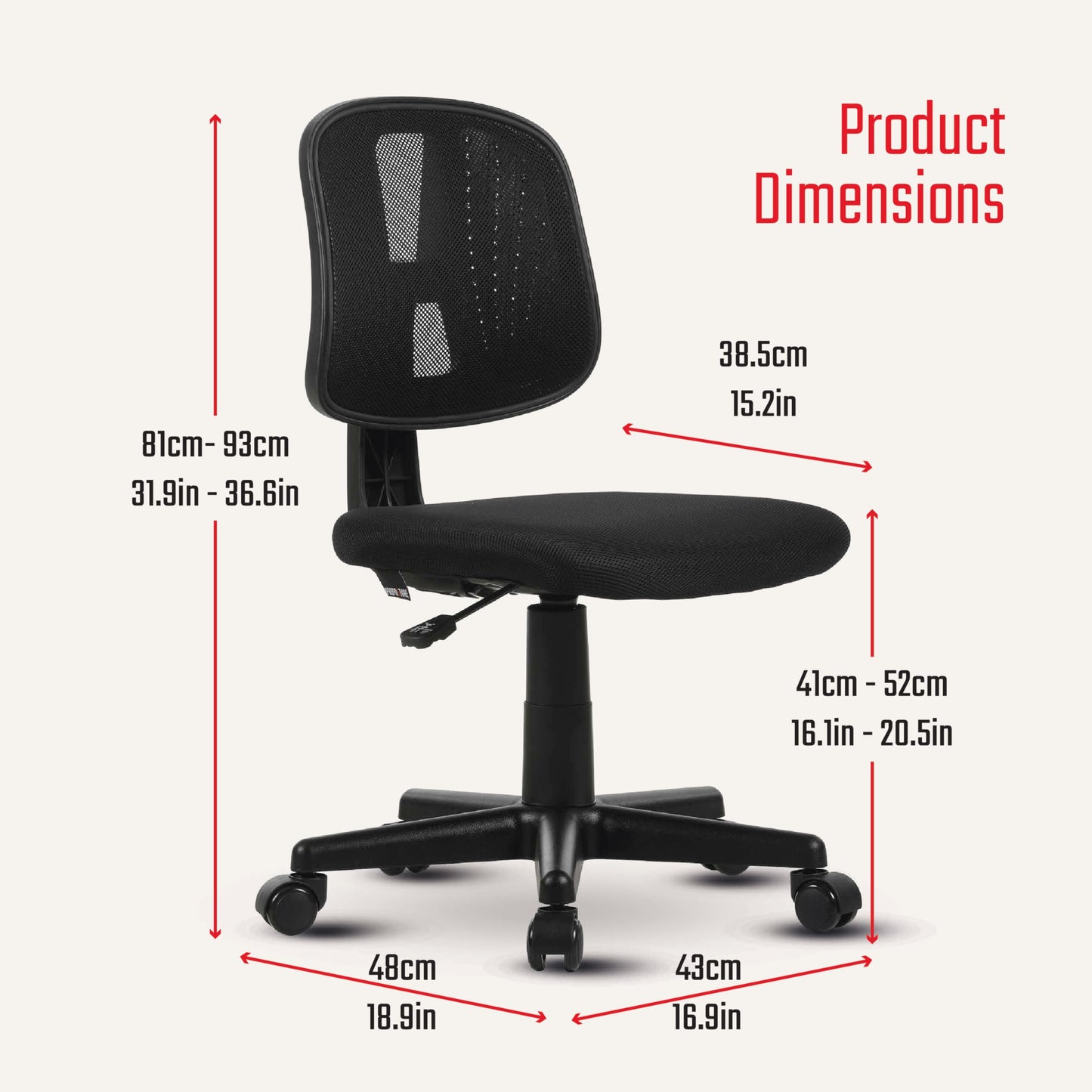 ALBA Armless Study Chair, Trendy Office Desk Chair, Breathable Mesh Computer Task Chair for Home Office with Lumbar Support Adjustable Height for Adults and Children, BIFMA Standard (Black)