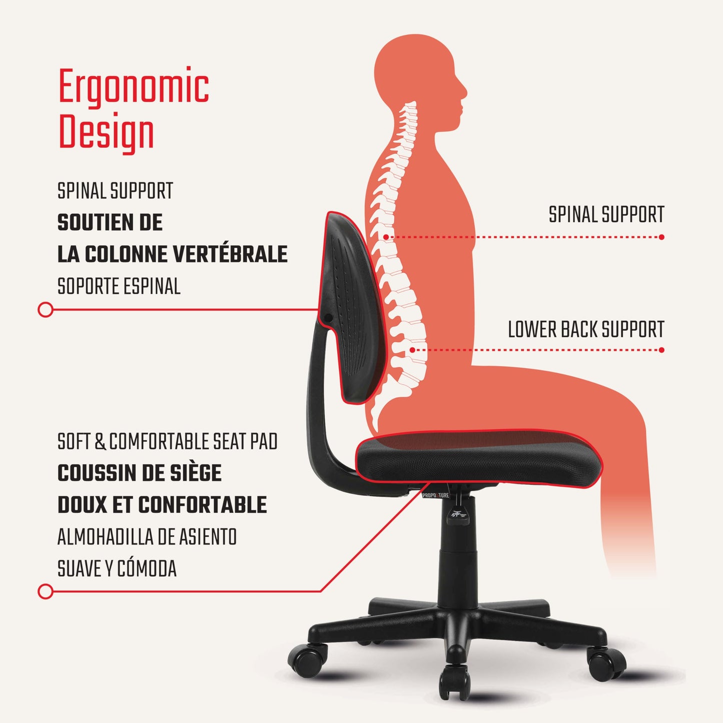 ALBA Armless Study Chair, Trendy Office Desk Chair, Breathable Mesh Computer Task Chair for Home Office with Lumbar Support Adjustable Height for Adults and Children, BIFMA Standard (Black)