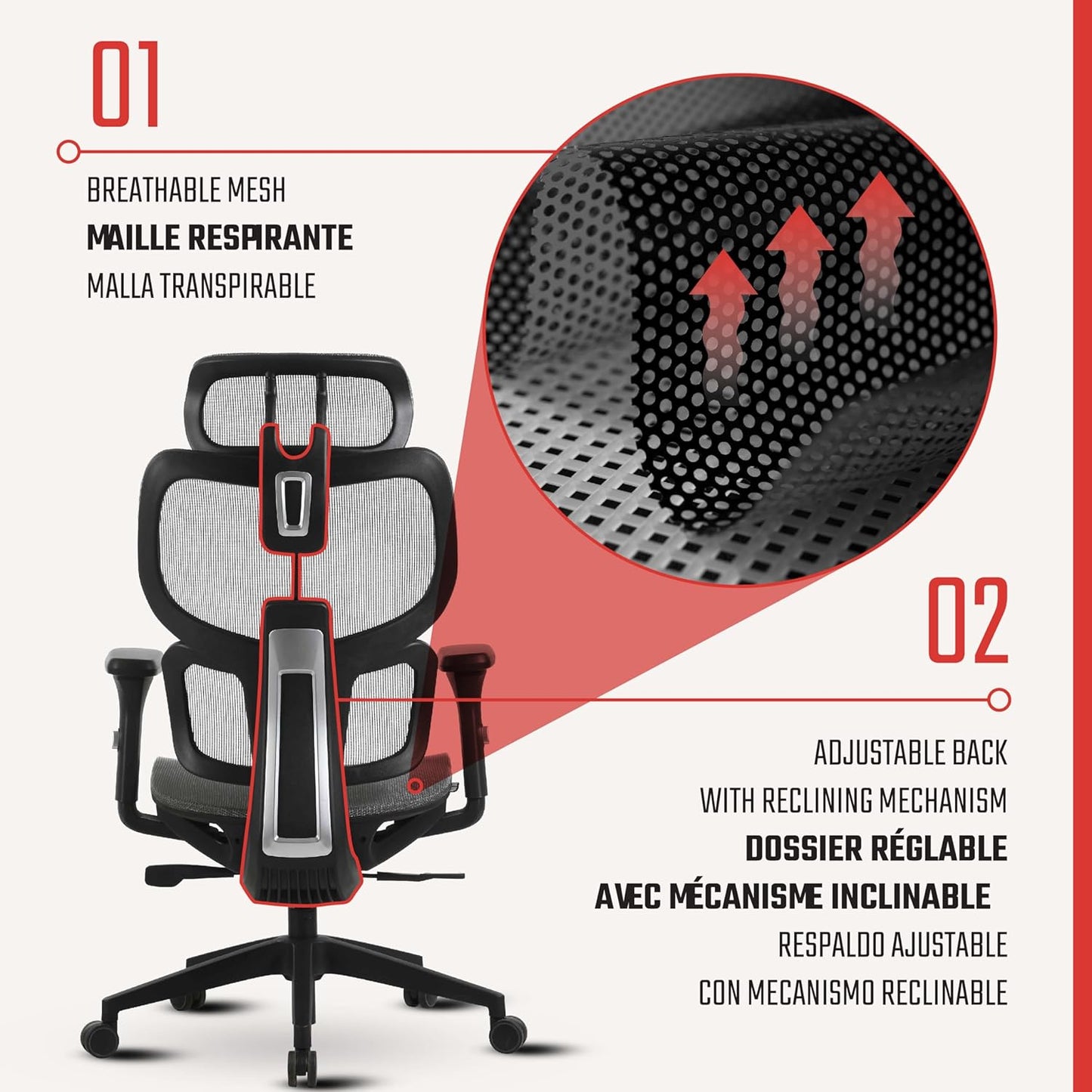 SILAS Ergonomic Office Chair with Headrest, Desk Chair, Lumbar Support, 3D Adjustable Arms, Breathable Mesh Computer Chair for home office and Gaming, BIFMA Quality Certified