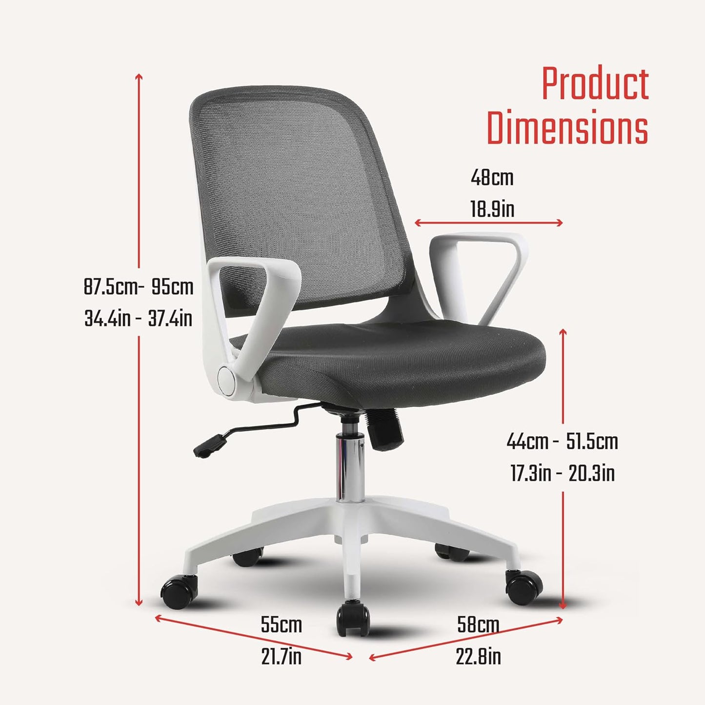 Alani Study Chair, Trendy White Ergonomic design Office Chair, Flip-Up Arms, Adjustable Height for Adults and Children, Breathable Mesh Computer Chair for Home Office and Gaming, BIFMA Standard