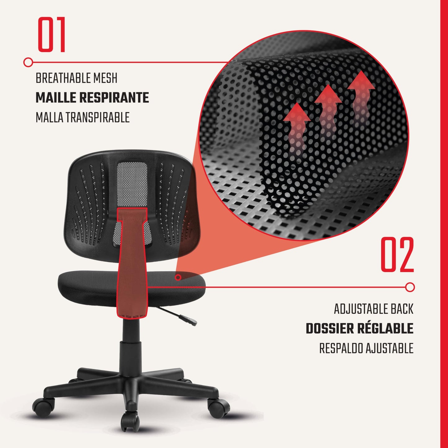 ALBA Armless Study Chair, Trendy Office Desk Chair, Breathable Mesh Computer Task Chair for Home Office with Lumbar Support Adjustable Height for Adults and Children, BIFMA Standard (Black)