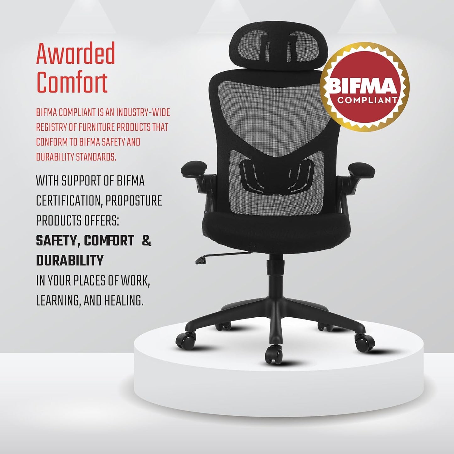 TILIA Office Chair with Headrest, Ergonomic Desk Chair, Adjustable Lumbar Support, Flip-Up Arms, Breathable Mesh Computer Chair for Home Office and Gaming, BIFMA Quality Certified (Black)