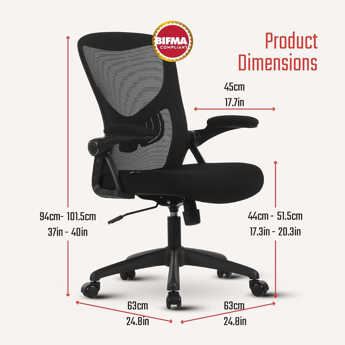 AYLA Office Chair, Ergonomic Desk Chair with Adjustable Lumbar Support and Flip-Up Arms, Breathable Mesh Computer Task Chair for Home Office and Gaming, BIFMA Certified for Quality