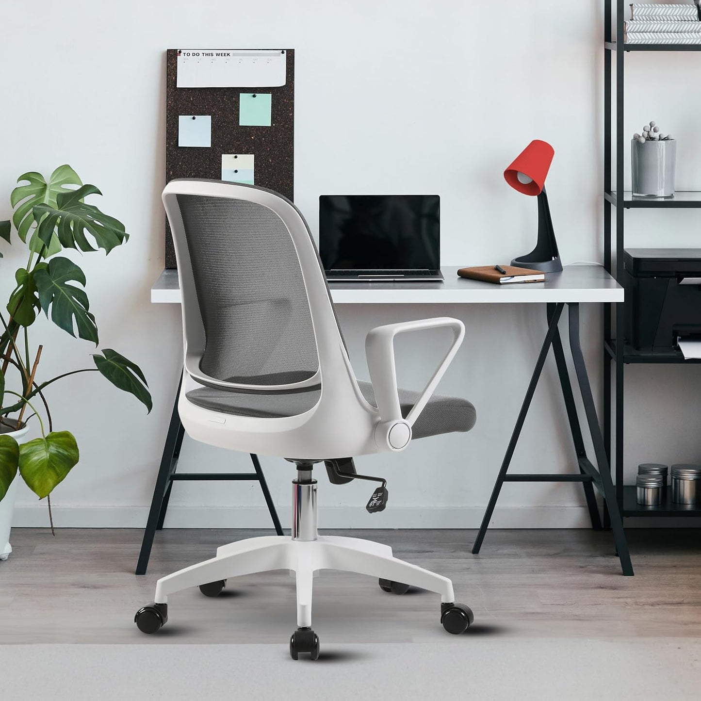 Alani Study Chair, Trendy White Ergonomic design Office Chair, Flip-Up Arms, Adjustable Height for Adults and Children, Breathable Mesh Computer Chair for Home Office and Gaming, BIFMA Standard