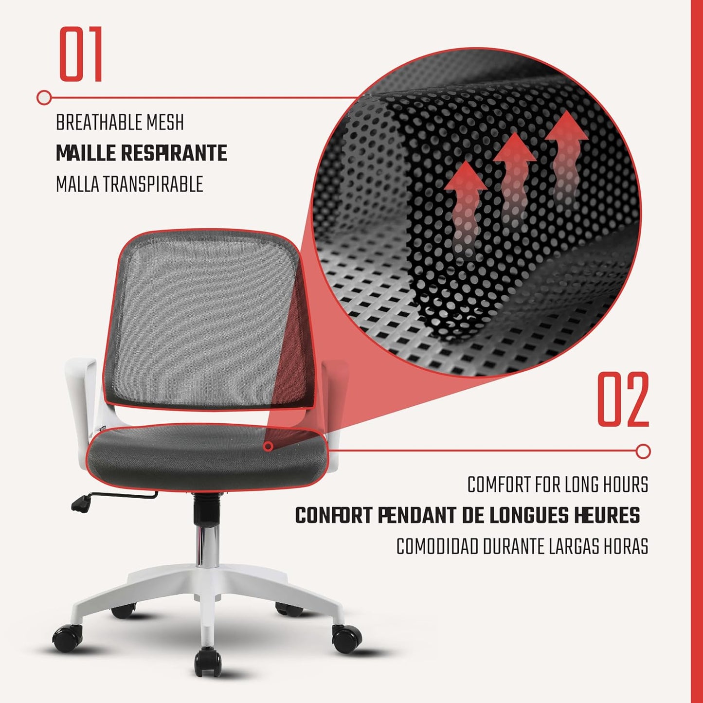 Alani Study Chair, Trendy White Ergonomic design Office Chair, Flip-Up Arms, Adjustable Height for Adults and Children, Breathable Mesh Computer Chair for Home Office and Gaming, BIFMA Standard