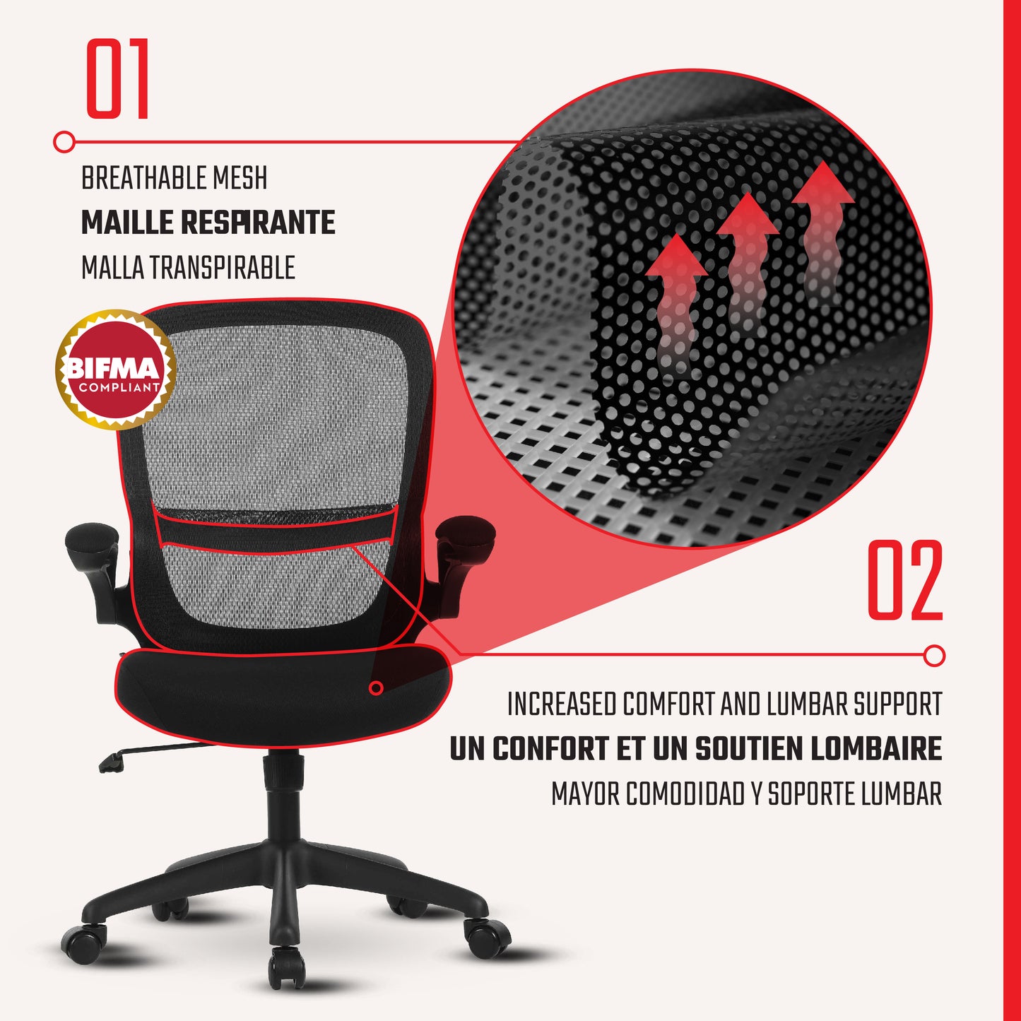 Acacia Office Chair, Ergonomic Desk Chair with Lumbar Support Arch and Flip-Up Armrs, Breathable Mesh Computer Task Chair for Home Office and Gaming, BIFMA Quality Certified