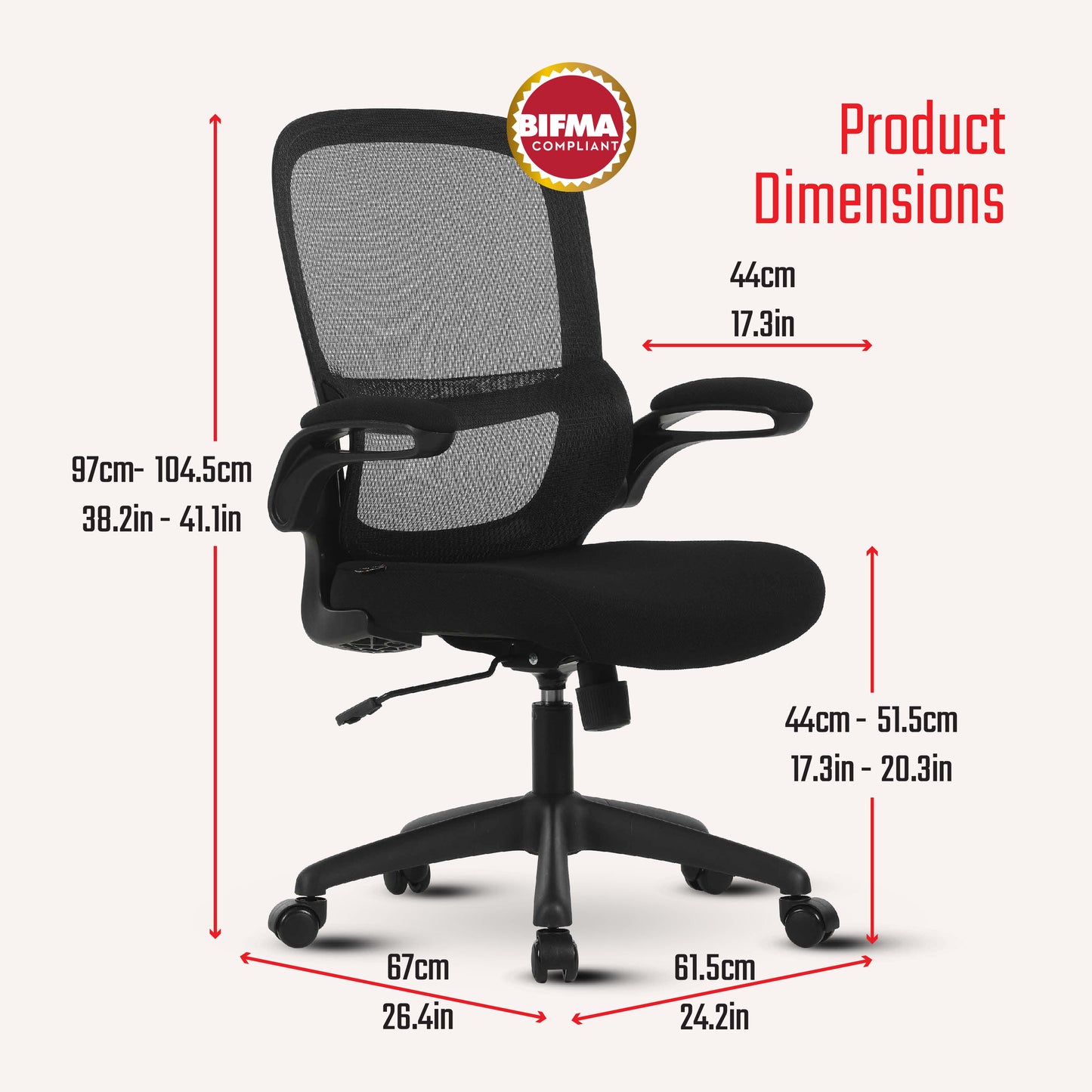 Acacia Office Chair, Ergonomic Desk Chair with Lumbar Support Arch and Flip-Up Armrs, Breathable Mesh Computer Task Chair for Home Office and Gaming, BIFMA Quality Certified
