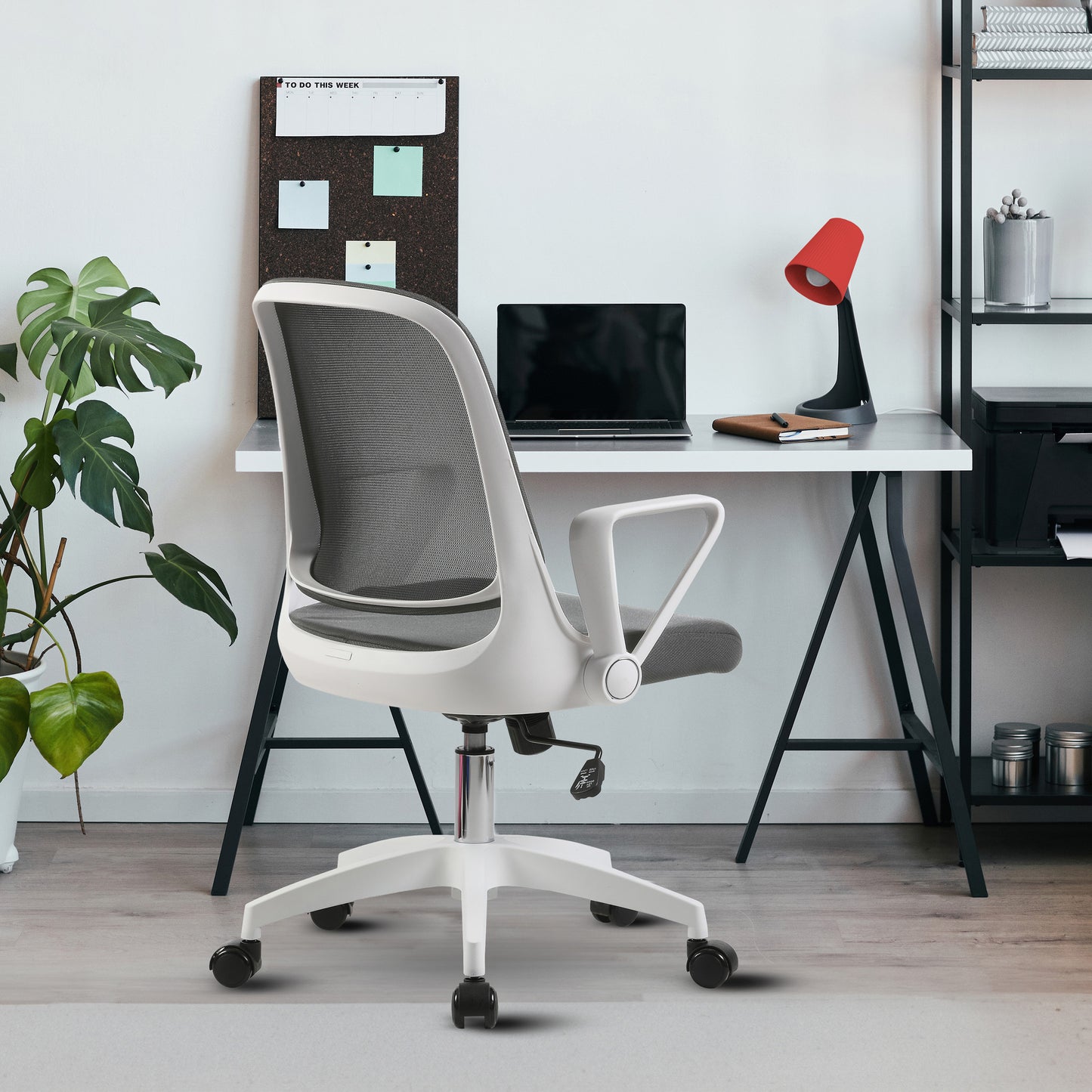 Alani Study Chair, Trendy White Ergonomic design Office Chair, Flip-Up Arms, Adjustable Height for Adults and Children, Breathable Mesh Computer Chair for Home Office and Gaming, BIFMA Standard