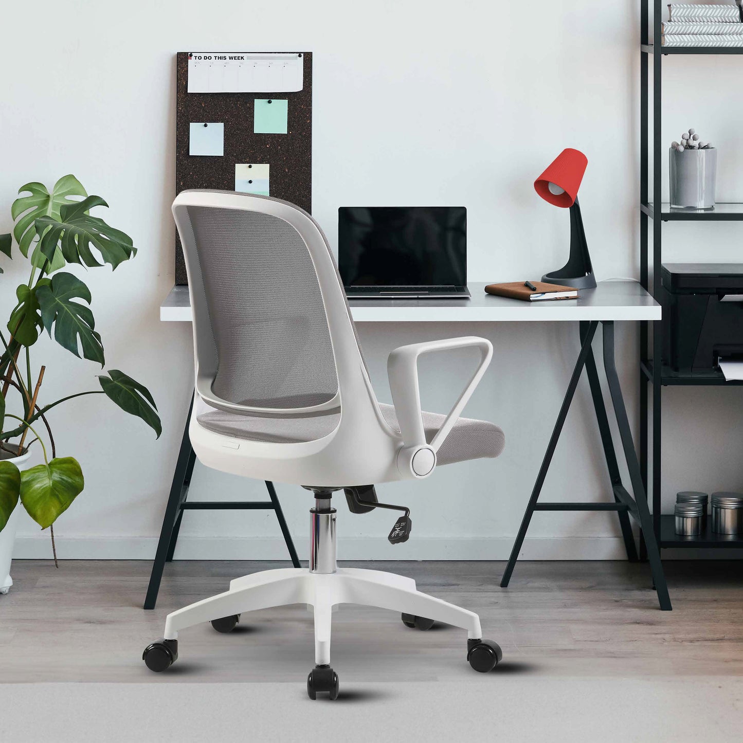 Alani Study Chair, Trendy White Ergonomic design Office Chair, Flip-Up Arms, Adjustable Height for Adults and Children, Breathable Mesh Computer Chair for Home Office and Gaming, BIFMA Standard